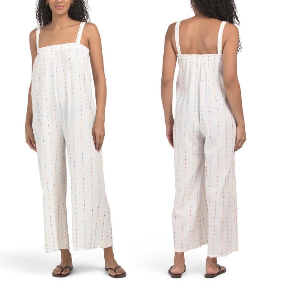 NWT New LAURA GOTTI Stitch Detail Ivory Jumpsuit Made In Italy Size L